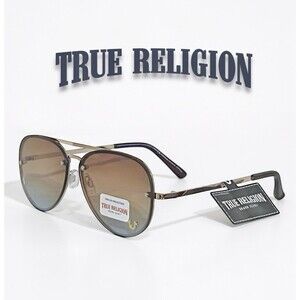 True Religion Aviator Sunglasses 2-Tone Blue/Amber Lens Gold Frame NEW